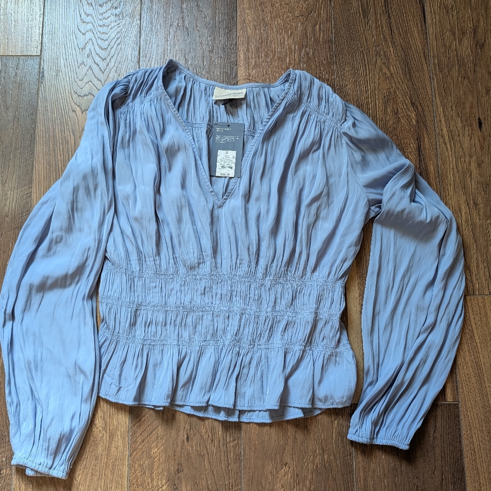 NWT Women's Long Sleeve Smocked Blouse - Universal Thread sz S, Blue